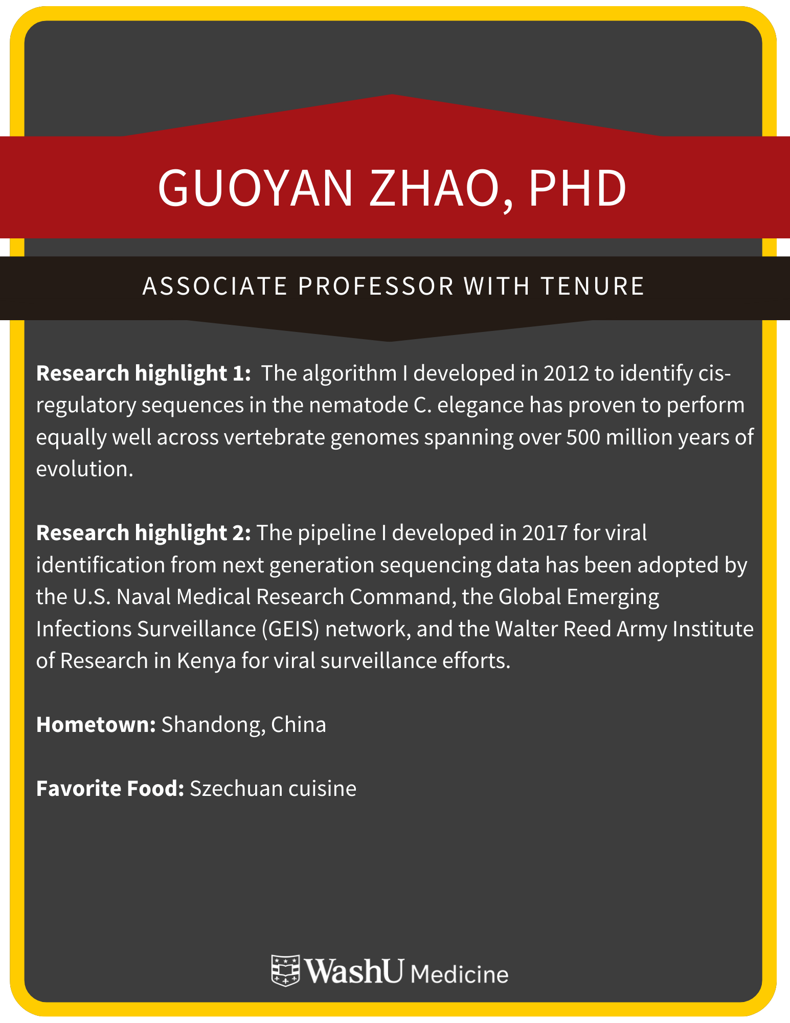 Dr. Guoyan Zhao's research highlights and hometown